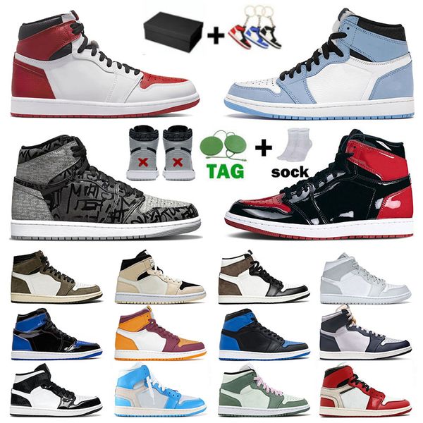 

baketball shoes sports sneakers trainers heritage cactus jack panda mid dutch green carbon fiber designer with box jumpman 1 1s air shoe jor, Black