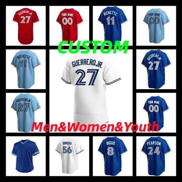 

2022 custom 27 vladimir guerrero jr. jersey 11 bo bichette 26 matt chapman george springer cavan biggio yamaguchi drury hernandez 13 gurriel, Blue;black