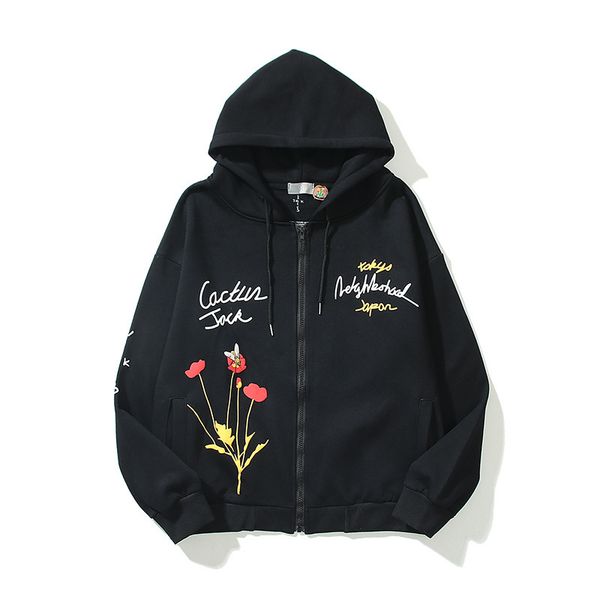 

men's hoodies & sweatshirts designer street skull rose letter print zipper sweater hooded fashion oversize hoodie for men and wome, Black