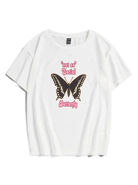 

x oasis print collection slogan & butterfly print tee 635w#, White