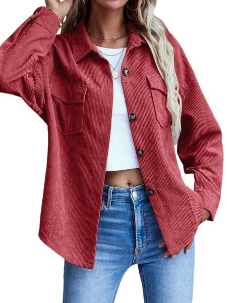 

flap pocket drop shoulder corduroy jacket 59m0#, Black;brown