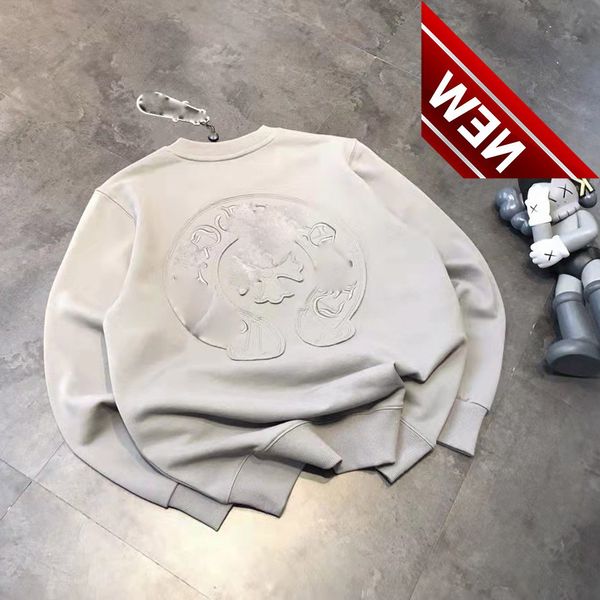 

chaopai ch family 22 spring laser cutting paste cloth three-dimensional embroidery round neck ovesize letter sweater for men and women, Black