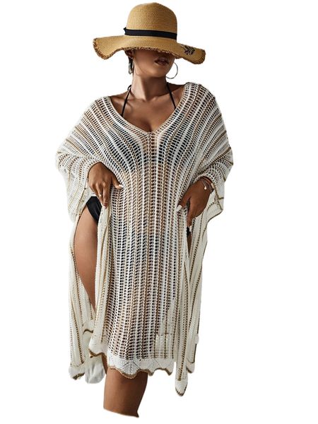 

plus striped batwing sleeve cover up without bikini d0ni#, Black