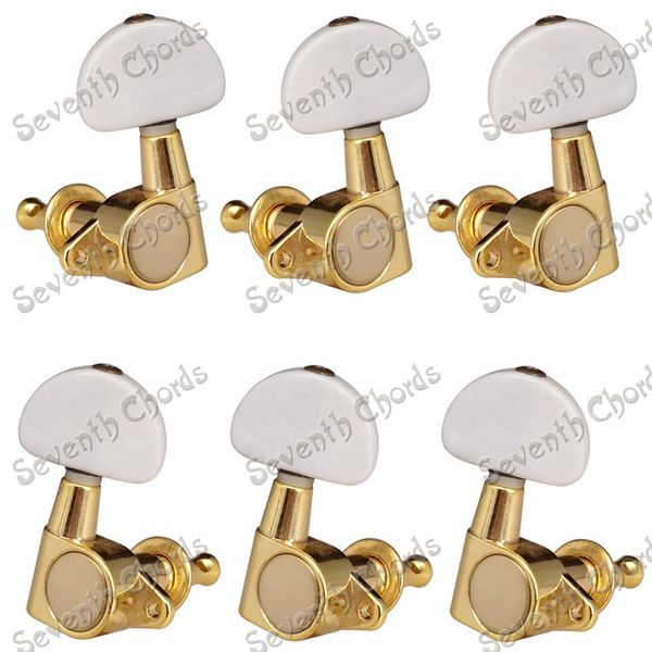 

3r3l sealed-gear white pearl button guitar tuning pegs machine heads - gold