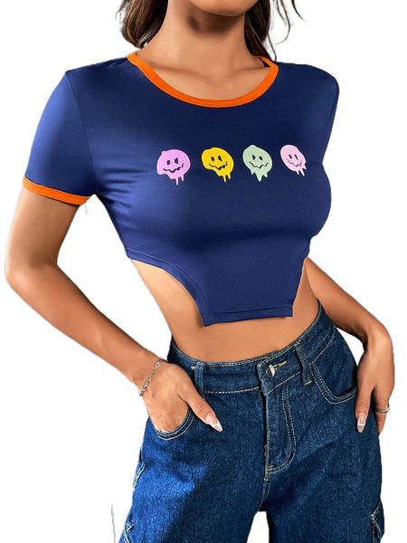 

cartoon graphic contrast binding crop tee w0ll#, White