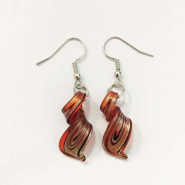 

6 pairs chinese style charm glass murano retro earring handmade personality pendant female spiral red, Golden