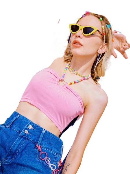 

romwe y2k revival beaded halter h8ue#, White