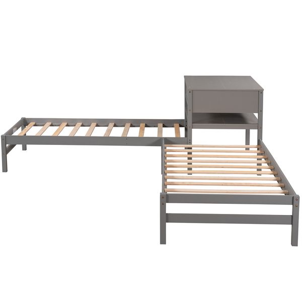 

good bedroom furniture twin size l-shaped platform beds with drawer linked with built-in rectangle table