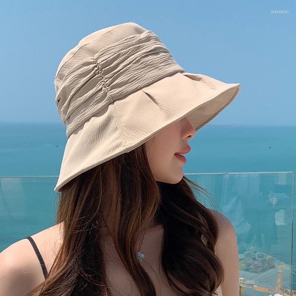 Chapéus de aba larga arco grande chapéu de praia de verão sol para mulheres cor de cor sólida cúpula top top line malha de fila solar tampa de férias de férias de férias wend22