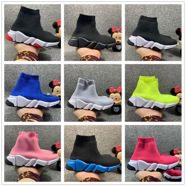 

2020 new speed knit kids sock shoes toddler girls boys nior rose hortensia triple black white red runners size 7.5c-3y 24-35277n