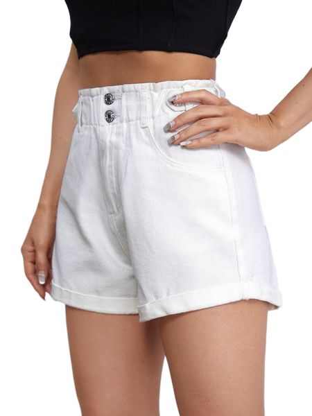 

high waist roll hem denim shorts j6qz#, White;black