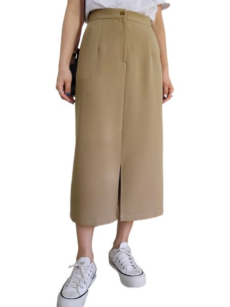 

dazy high waist split hem straight skirt c55k#, Black