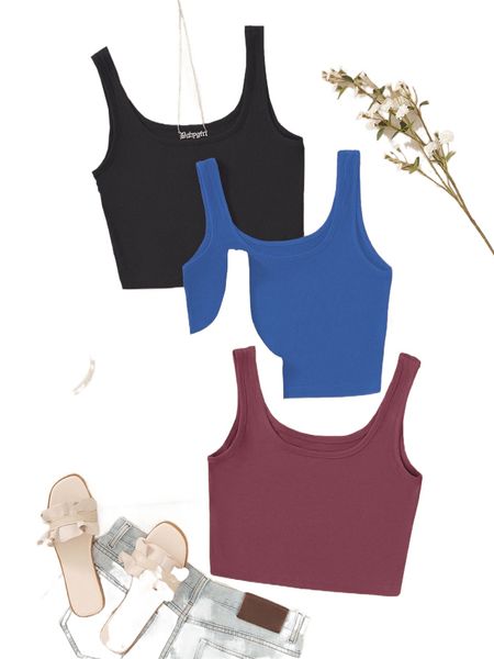 

4pack solid crop tank 99sa#, White