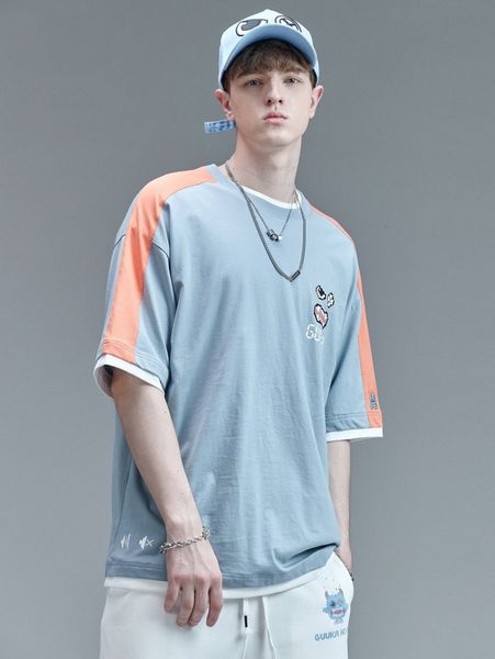 

men cartoon & slogan graphic side stripe tee j3yh#, White;black