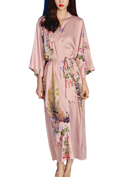 

women sleepwear satin kimono wedding bridesmaids robe ladies v neck half sleeve dressing gown long elegant nightdress summer pajamas nightwe, Black;red