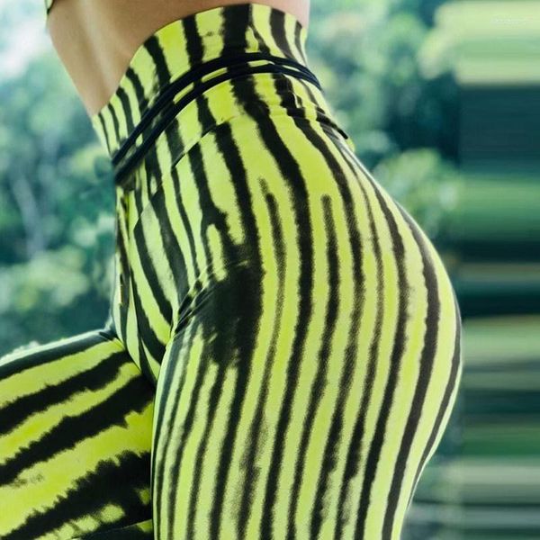 Йога наряды 3D -печать для женщин для женщин сексуальные спортивные леггинсы с высокой талией Женщина зеленая арбуза линия полосы фитнес