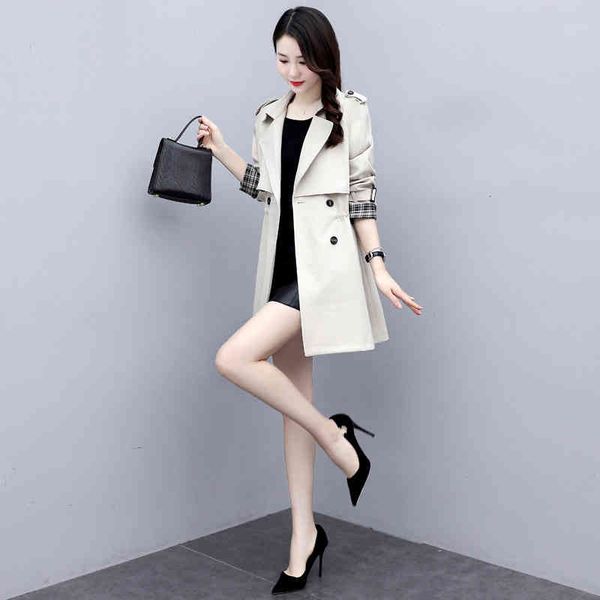 

women's trench coats windbreaker women's medium and long temperament is . clothes in autumn 2022. small spring leisure coat wjdk, Tan;black