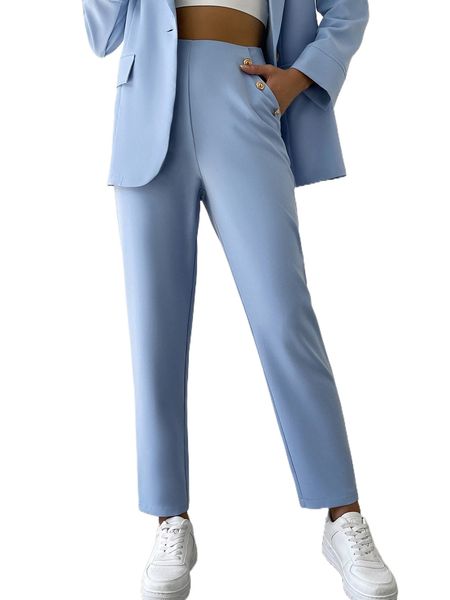 

high waist fake button tailored pants f4td#, White;black