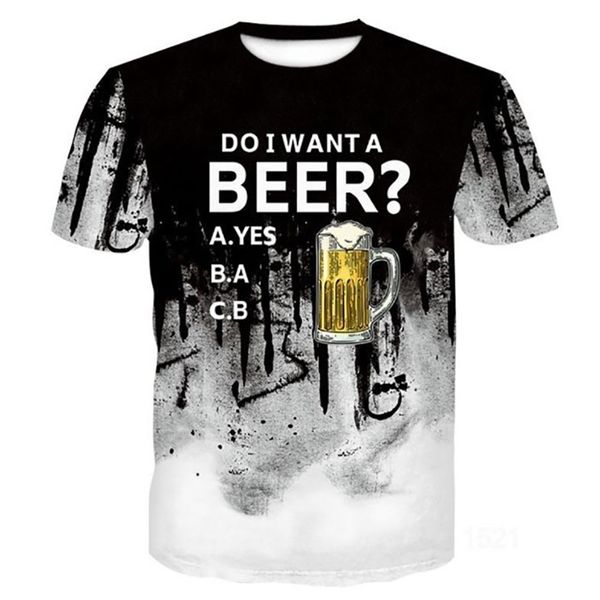 Beer 3d impressão masculina camiseta verão unissex engraçado novato tshirts de tamanho grande no pescoço redondo tampos de manga curta solta roupa de roupa solta 220607