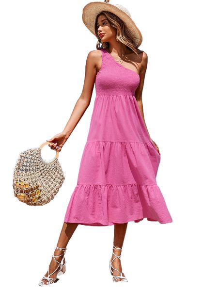 

one shoulder shirred ruffle hem dress y3xw#, Black;gray