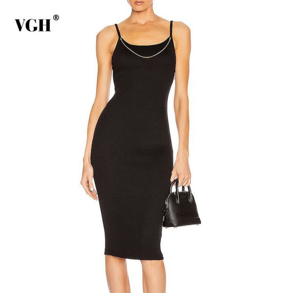 

black sling dress for women square collar sleeveless high waist patchwork chain midi dresses female summer fashion 210507, Black;gray