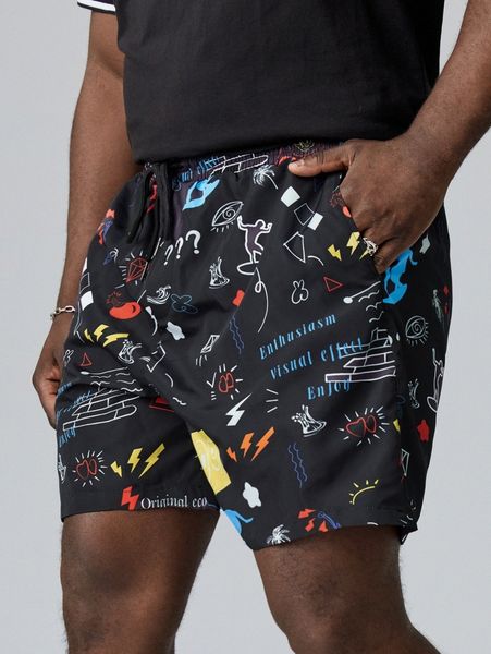 

extended sizes letter & cartoon graphic shorts p8lp#, White;black