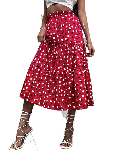 

dalmatian print ruffle hem skirt x4ya#, Black