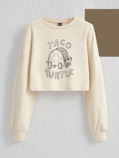 

x carolee karpell letter & turtle print drop shoulder sweatshirt j0i7#, Black