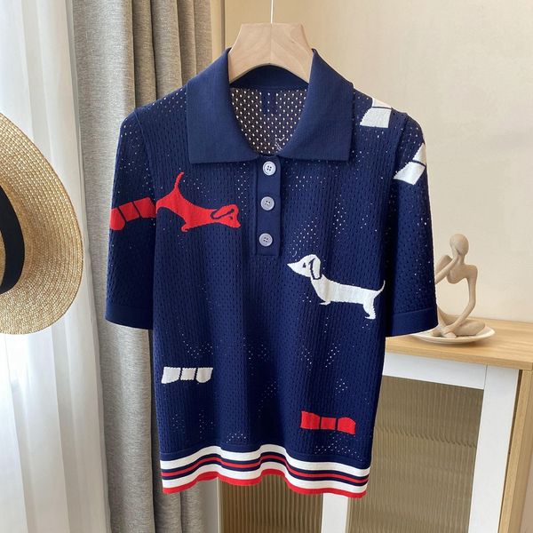 

505 2022 summer kint short sleeve lapel neck brand same style sweater pullover luxury womens clothes weikey, White;black