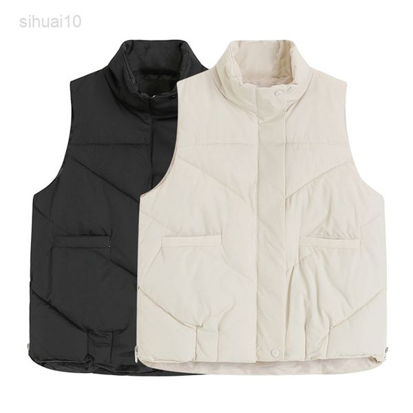 

women vest jacket autumn winter new wild loose casual cotton padded warm vest zipper solid color vest down jacket female l220725, White