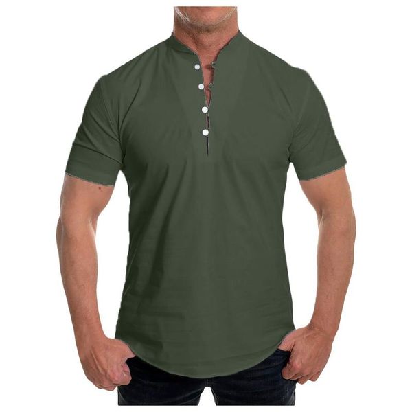 Herren T-Shirts Herren 2022 Männer Mode Einfarbig Einfache All-Match-Tops Casual Kurzarm Slim Frühling Sommer Button V-Ausschnitt T-Shirt