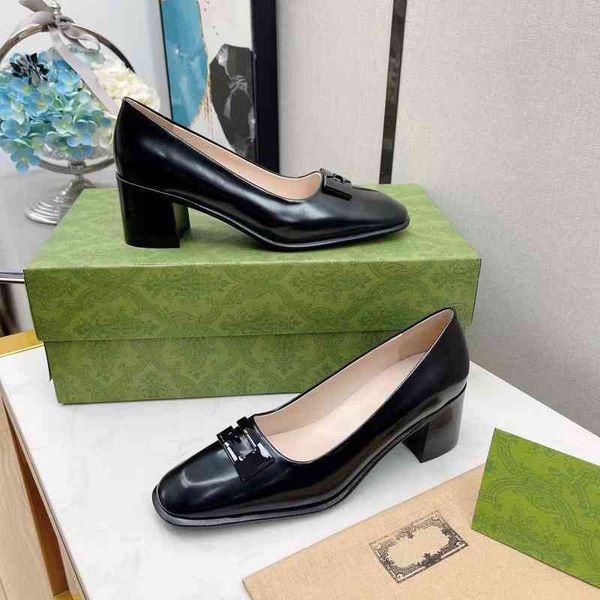 

shoes retro leather dress women's armrest spring shoes mary janes square head high heels metal decoration series, Black