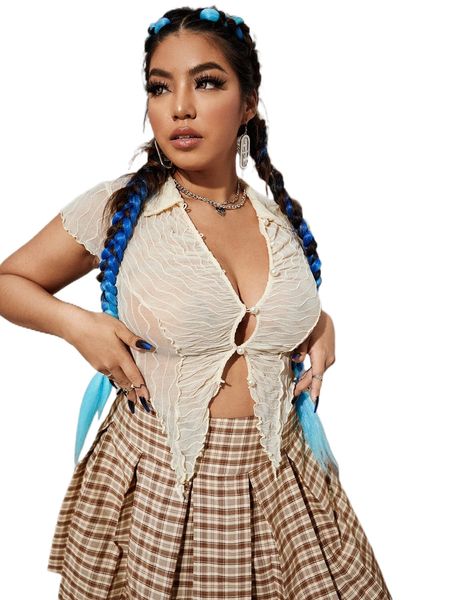 

plus textured button front asymmetrical hem i0sh#, Black