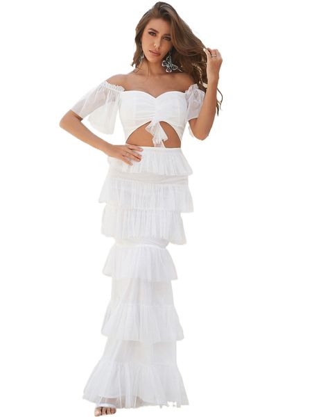 

off shoulder layered mesh dress n3v9#, Black;gray