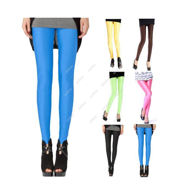 Damen Neon Candy Shiny Bright Fluorescent Glow Stretch Leggings Hose