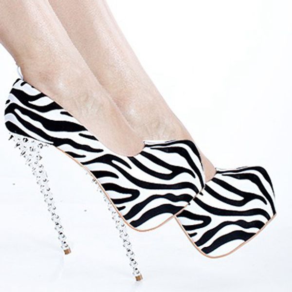 Zebra Vestido Sapatos Finos Saltos Altos Com Exagerado Rivet Plataformas Sapatos Mulheres 16 cm de Alta de Salto Stiletto Bombas Senhoras Sapatos Para Mulheres Bombas