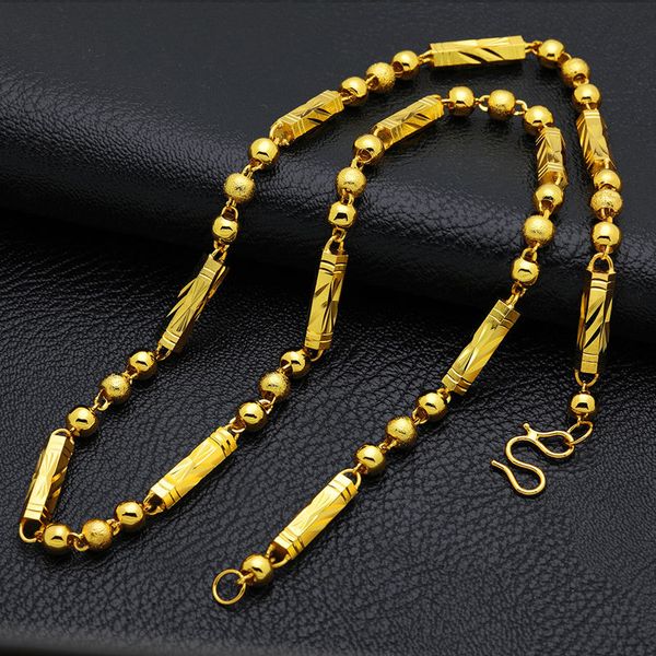 

24k male high artificial gold necklace overlooks gold hexagonal beads mens necklace jewelry mens gold necklace, Silver