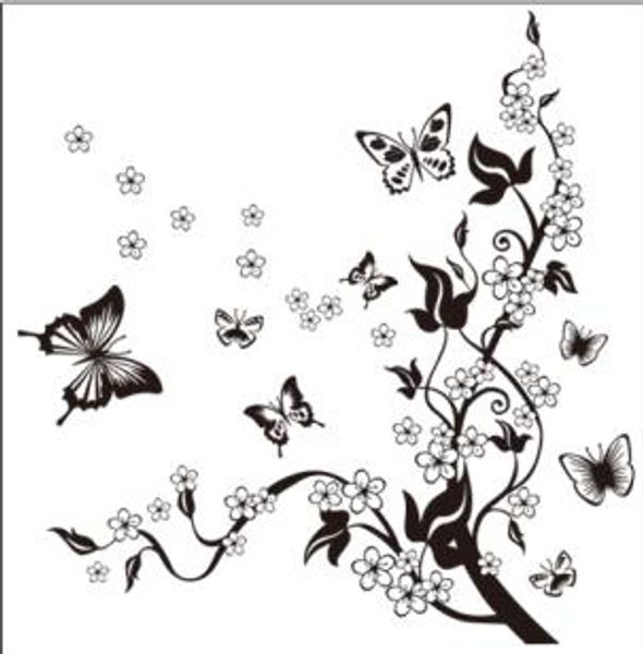 

Черные бабочки и цветы стены искусства настенной росписи декор дома обои украшен