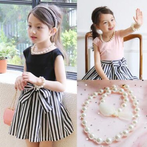 

boutique pearls necklaces jewelry girls necklace +pearl lace-up hand catenary 2pcs sets girl fashion accessories c2052, Red;brown