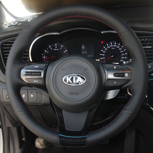 Case para KIA K5 2014 novo modelo de cobertura de volante de couro Genuíno DIY Mão-ponto de estilo Do Carro decoração de interiores acessórios de couro Do Carro