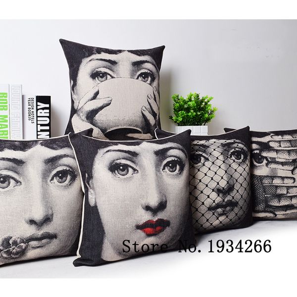 

wholesale-2015 fashion vintage fornasetti art beauty face skull custom made pillow cover black and white case home l pillowcas