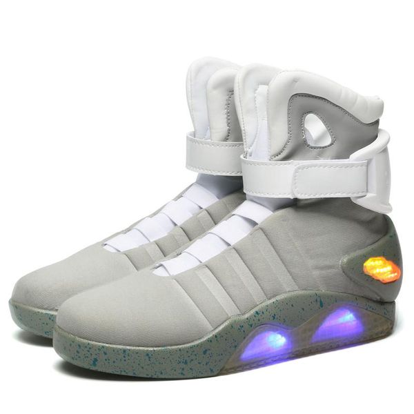 

AIR Mag обувь Marty McFlys кроссовки LED Back To The Future Glow In The Dark Boots Лучшие качества серый / черный Зарядное Mag Повседневная обувь