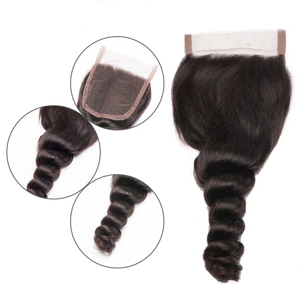 

Brazilian Virgin Hair Loose Wave Lace Closure Baby Hair Middle part Free part 3 Part Silk Base 4 x 4 Lace Top Closure