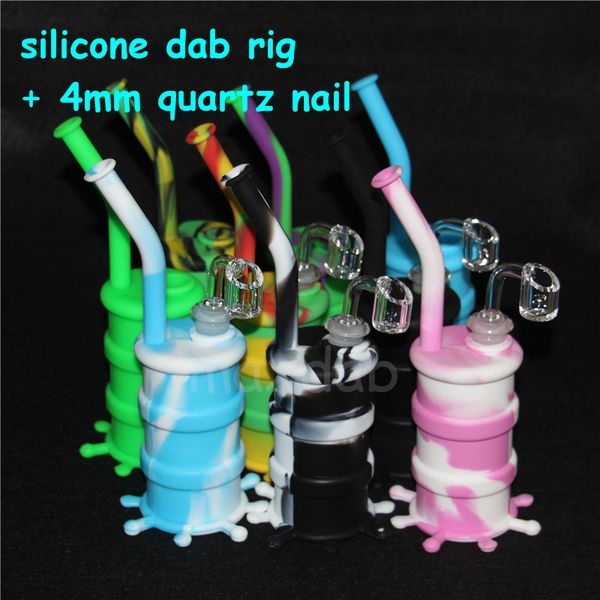 Silikon-Wasserpfeifenbongs, die im Dunkeln leuchten, Öl-Dab-Rigs mit klaren 4 mm 14 mm männlichen Quarznägeln, Silikon nc