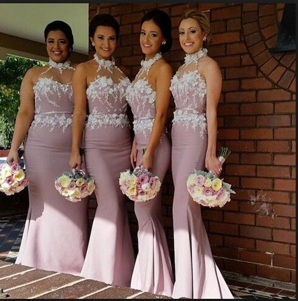 Vestidos 2018 Vestidos de dama de honra baratos renda de cabeceira com flores sereia longa comprimento de casamento convidado de casamento vestidos formais de honra