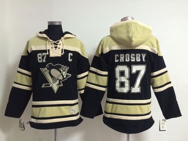 

100% stitched pittsburgh penguins old time hockey jerseys 87 sidney crosby hockey hoodie pullover sweatshirts winter jacket, Black;red