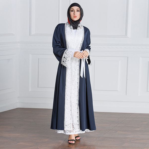 

new women long sleeved maxi cardigan plus size s-5xl muslim women lace abaya dress with belt, Red