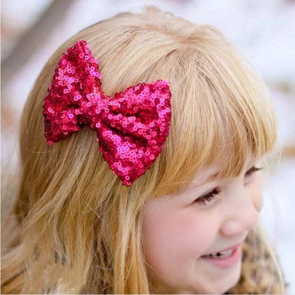 

fashion children sequin hairpin baby hair clips bowknot bow glitter cute girls headdress kids boutique hair accessories, Slivery;white