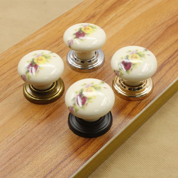 2019 Vintage Flower Yellow Ceramic Door Knobs Cabinet Pulls