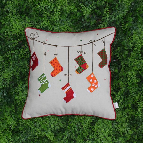 Vezao Home Embroidered Christmas Stocking Cotton Linen Sofa